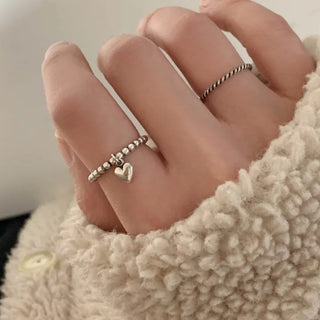 Oil Painting Ball Heart Dangling Open Ring Silver Ring Friendship Ring