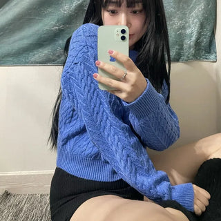 Blur Cable Knit Round Neck Knit