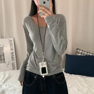 [Fleece-lined Version/Loose Fit] Basic Autumn/Winter Daily Round Neck Long Sleeve Inner Tee (6 Colors)