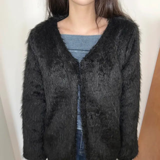 Long Hair Buckle Fur Jacket