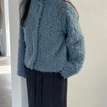 Fur Snap High-Neck Strap Jacket