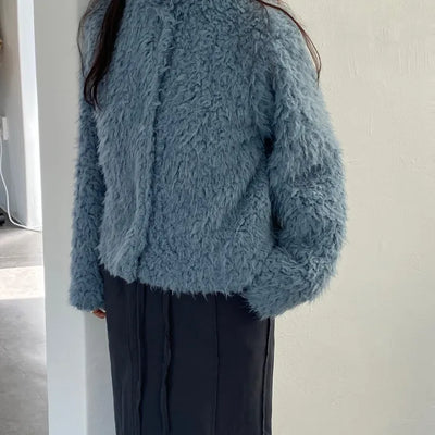 Fur Snap High-Neck Strap Jacket