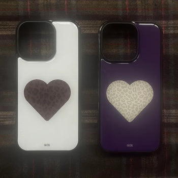 Leopard Print Heart Color Block Epoxy iPhone Case