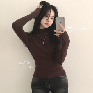 Slimming delicate fit, ribbed mock turtleneck basic slim long-sleeve knit