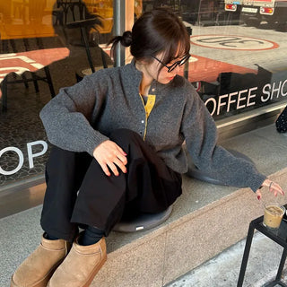 Anorak Half-Zip Contrast Wool Knit 2 Colors