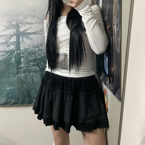 Suede Lace Tiered Mini Skirt