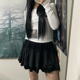 Suede Lace Tiered Mini Skirt