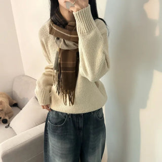 [Pokdak Pokdak] Heathered Simple Round Winter Long Sleeve Knit