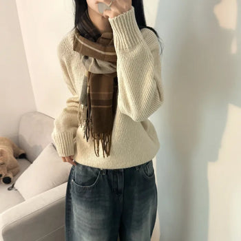 [Pokdak Pokdak] Heathered Simple Round Winter Long Sleeve Knit