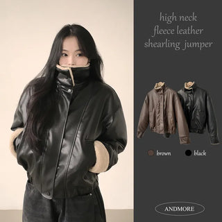 High-Neck Sheepskin Leather Mustang Jumper to Protect Me from the Biting Cold
