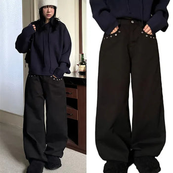 Rius Pocket Eyelet Wide Black Pants
