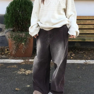 Washed Corduroy Straight Wide Denim