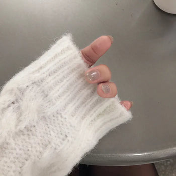 Wool Blend Oversized V-Neck Cable Knit Long Knit