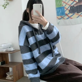 Irotsu hooded striped knit