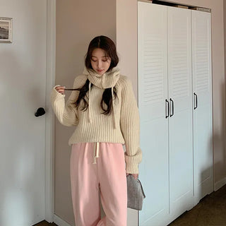Pom-pom Wool Balaclava + Knit Set