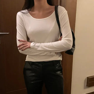 Made Ribbed U-Neck Long Sleeve Tee