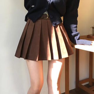 Mocha Suede Pleated Skirt