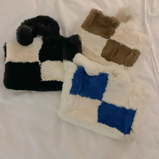 Fur check tile polka dot bag