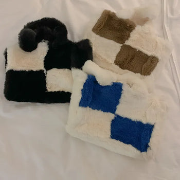 Fur check tile polka dot bag
