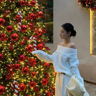Loose Off-shoulder Ribbed Knit