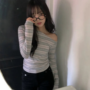Medel Striped One-Shoulder Top - Scarf Set