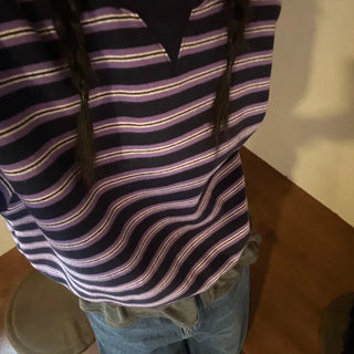 Double-brushed striped cropped sweatshirt