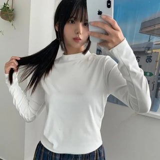 Terry Double-Fleece Mock Turtleneck Long Sleeve Tee