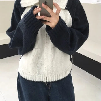 Color Block Collared Zip-Up Knit