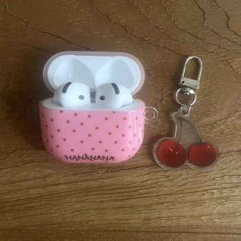 Pink Dot Cherry Keyring Set AirPods Case