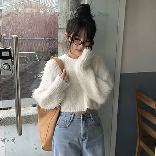 Pale Fur Crop Knit Ivory/Fur Knit/Fur Knit/Feather Knit/Party Look