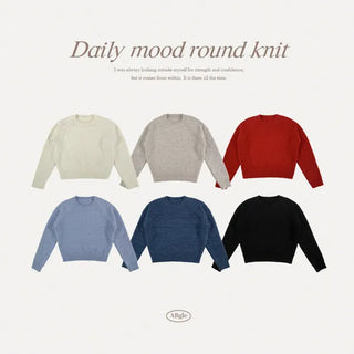 Fluffy Oversized Round Neck Winter Knit Wool Knit Loose Fit Layered Plain Fur Sweater