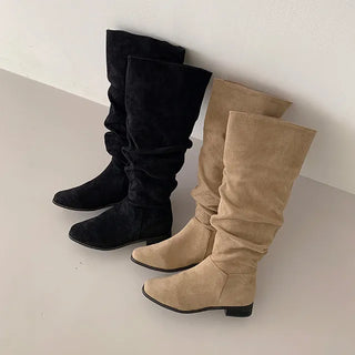 ◈Recommended for Curvy Sizes◈Up to 260◈Big Size Wide High Long Boots Suede Boots Slouchy Fur Shoes Pleated Shirred Western Shoes