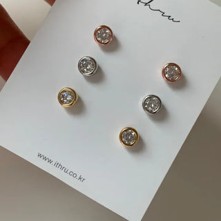 Mini 3D Round Cubic Point Silver Earrings
