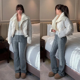 Dilong Elastic Waist Bootcut Pants [Fleece-lined]