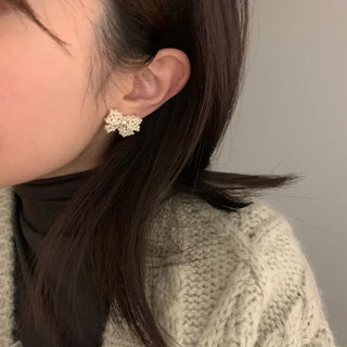 Bead Ribbon Silver Earrings