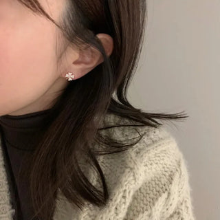 Rose Gold Cubic Zirconia Dense Four-Leaf Clover Earrings Good Luck