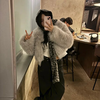 Leopard Print Hooded Muffler