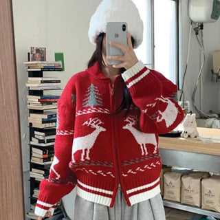 Deer Cowichan Zip-up Cardigan