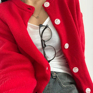 [Arm Fat Coverage] Alpaca Wool Round Basic Loose Fit Long Sleeve Cardigan