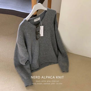 Ned Wool Alpaca Loose Fit Ribbed V-Neck Basic Daily Knit