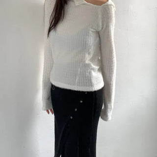 Hairy High-Neck Fur Button Hooded Knit