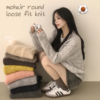 Fluffy~ Soft, Mohair Wool Round Loose Fit Long Sleeve Knit
