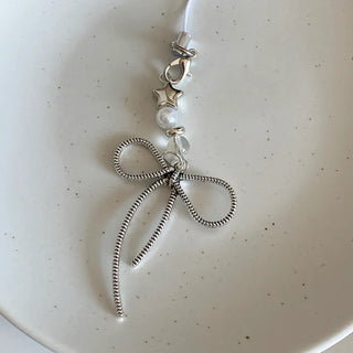 Silver ribbon phone charm keyring  AirPods Buds phone key holder gift bag keyring
