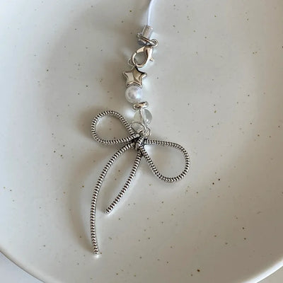 Silver ribbon phone charm keyring  AirPods Buds phone key holder gift bag keyring