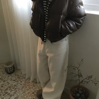 Snow Leather Crop Padded Jacket