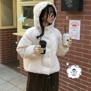 Breeze Corduroy Padded Jacket Corduroy Padded Jacket/Hooded Padded Jacket/Winter Outerwear/Insulated Padded Jacket/Ski Resort