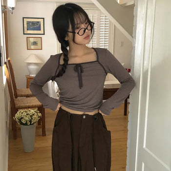 Ille Square Neck Striped Ribbon Tee