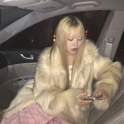 two-tone oversized fur jacket