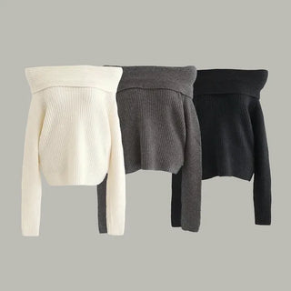 Wool Ribbed Off-Shoulder Knit Anniversary Date