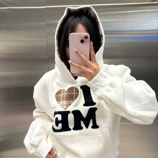 I Love Check Patch Fleece Hoodie
